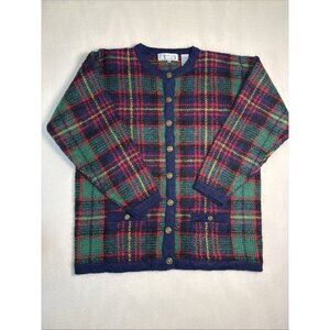 Vtg Signature By Northern Isle Plaid Button Cardigan Sz XL Mohair Blend